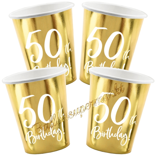 Partybecher-Gold-metallic-Zahl-50-Partydekoration-zum-50.-Geburtstag-Tischdeko-Pappbecher