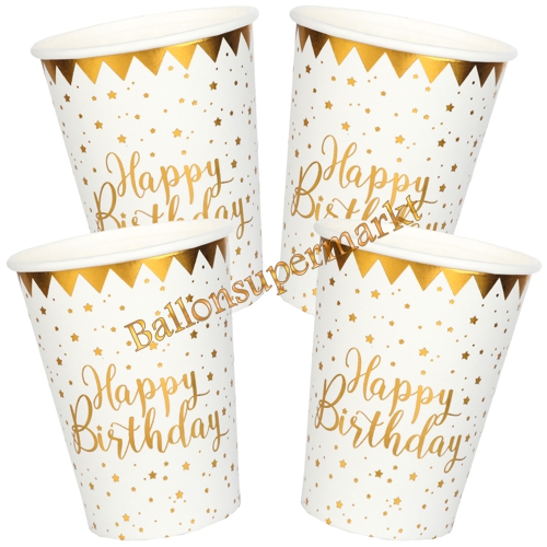 Partybecher-Happy-Birthday-Gold-Partydekoration-zum-Geburtstag-Tischdeko-Pappbecher