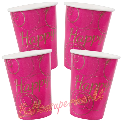 Partybecher-Happy-Pink-Partydeko-Dekoration-Party-Fest-Feier-Tischdekoration
