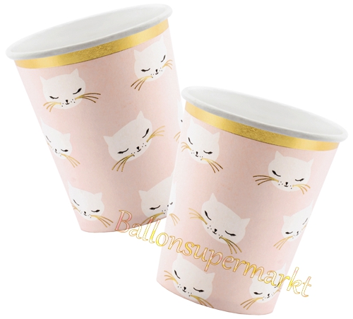 Partybecher-Katze-Rosa-Gold-Partydeko-Dekoration-Party-Fest-Feier-Tischdekoration