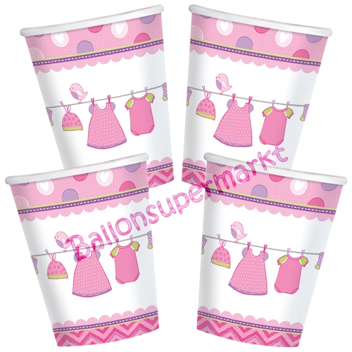 Partybecher-Shower-with-Love-Girl-Partydekoration-Babyparty-Maedchen-Tischdekoration-Pappbecher