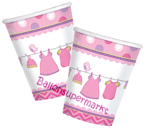 Partybecher-Shower-with-Love-Girl-Partydekoration-Babyparty-Maedchen-Tischdekoration