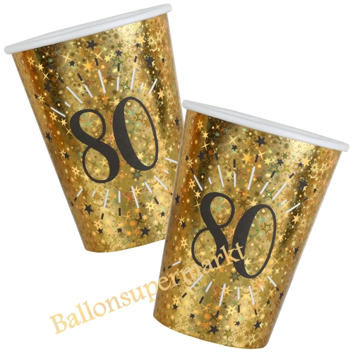 Partybecher-holografisch-Gold-Zahl-80-Partydekoration-zum-80.-Geburtstag-Tischdeko