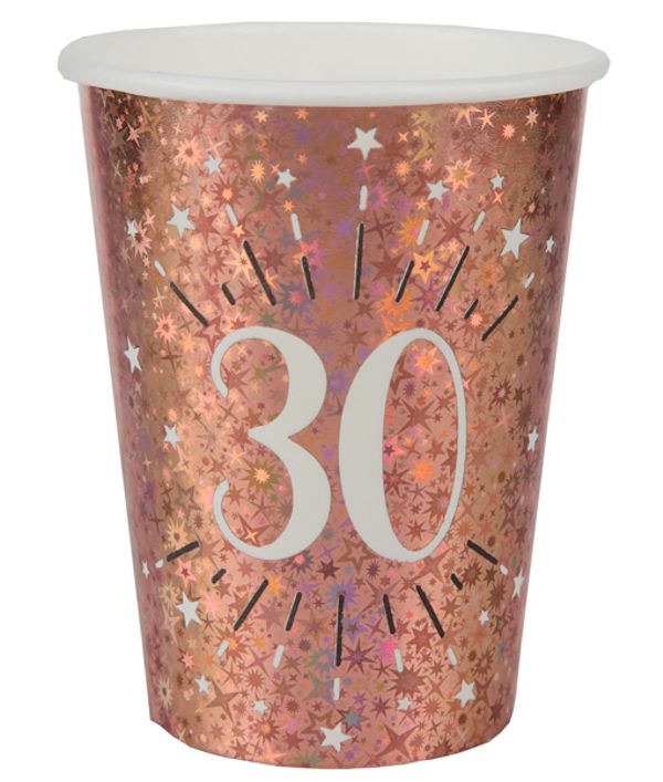 Partybecher-rosegold-sparkling-Zahl-30-Partydekoration-zum-30.-Geburtstag-Tischdeko