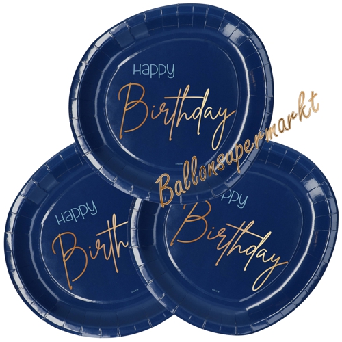 Partyteller-Happy-Birthday-Elegant-True-Blue-Tischdekoration-zum-Geburtstag-Partydekoration