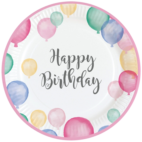 Partyteller-Happy-Birthday-Pastell-Partydekoration-Tischdeko-zu-Kindergeburtstag-Geburtstag-Pastellfarben-Pappteller