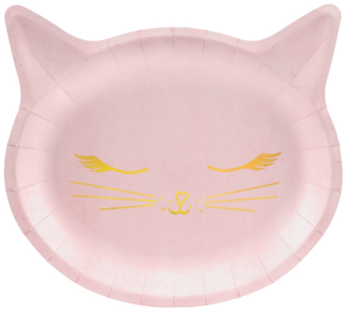 Partyteller-Katze-Rosa-Gold-Wimpeln-Partydeko-Dekoration-Party-Fest-Feier