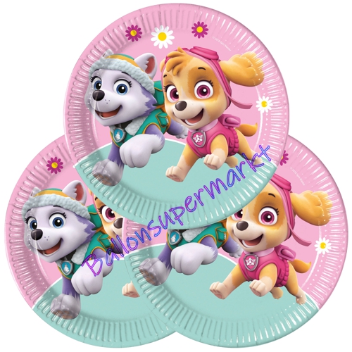 Partyteller-Paw-Patrol-Skye-und-Everest-Partydekoration-Tischdeko-zum-Kindergeburtstag-Paw-Patrol-Maedchen-Rosa