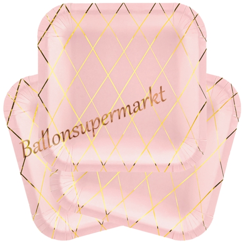 Partyteller-Rauten-Rosa-Gold-Partydeko-Dekoration-Party-Fest-Feier-Tischdekoration-Pappteller