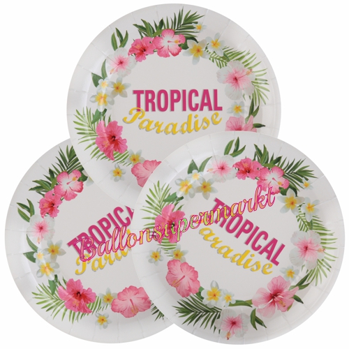 Partyteller-Tropisch-Partydeko-Tischdekoration-zur-Mottoparty-Hawaii-Beachparty-Tropen