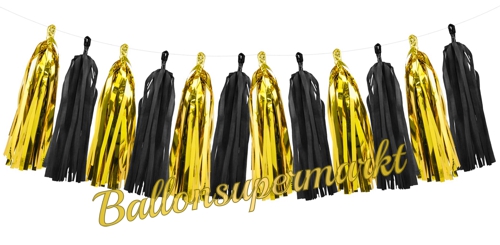 Quasten-Girlande-Schwarz-Gold-Dekoration-Tassel-Girlande-zur-Festdekoration-Geburtstag-Hochzeit-Silvester