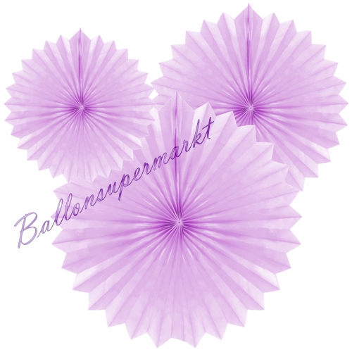 Seidenpapier-Rosetten-Faecher-Lavendel-3er-Set-Raumdekoration-zum-Geburtstag-Party-Festdeko