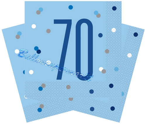 Servietten-Blue-and-Silver-Glitz-70-Partydekoration-zum-70.-Geburtstag-Tischdeko