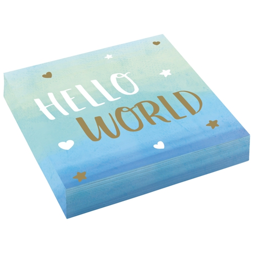 Servietten-Hello-World-Blau-Partydekoration-zu-Geburt-Taufe-Babyparty-Junge-Boy