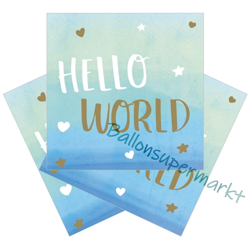 Servietten-Hello-World-Blau-Partydekoration-zu-Geburt-Taufe-Babyparty-Junge