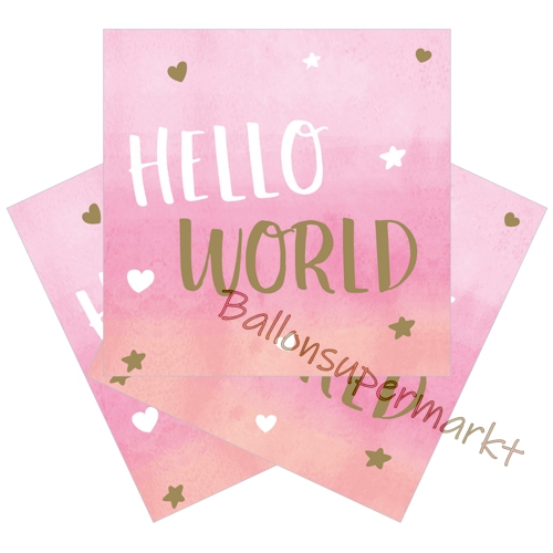 Servietten-Hello-World-Rosa-Partydekoration-zu-Geburt-Taufe-Babyparty