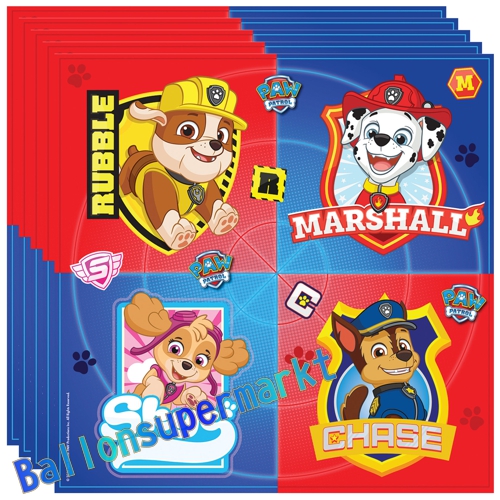 Servietten-Paw-Patrol-2019-Partydekoration-Chase-Marshall-Kindergeburtstag-Tischdeko-Rubble-Skye