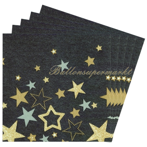 Servietten-Silvester-Sparkling-Stars-black-Tischdekoration-Silvesterparty-Partydekoration-Neujahr