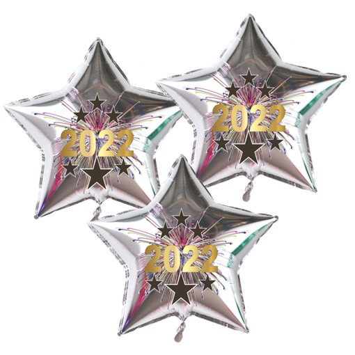 Dekoration zu Silvester mit Luftballons aus Folie, 3 silberne Sternballons, 2022