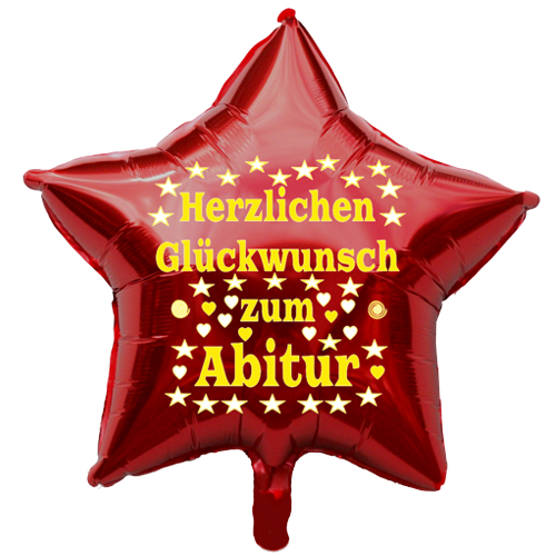 Herzlichen Glückwunsch zum Abitur. Roter Stern-Luftballon mit Ballongas Helium, Ballongrüße! Sag es mit Ballons!