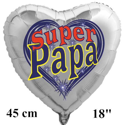 Super-Papa-Herzluftballon-Silber-45-cm-mit-Helium