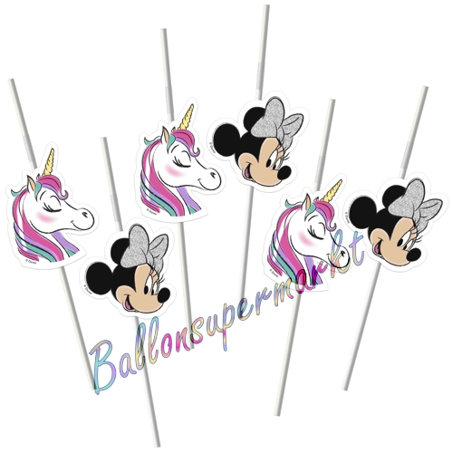 Trinkhalme-Minnie-Maus-Einhorn-Partydekoration-Kindergeburtstag-Minnie-Unicorn