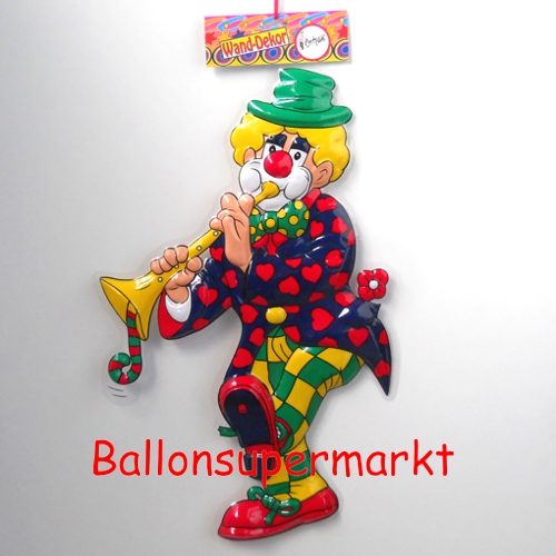 Wanddekoration-Clown-mit-Trompete-Clowndekoration-zu-Karneval-Kindergeburtstag