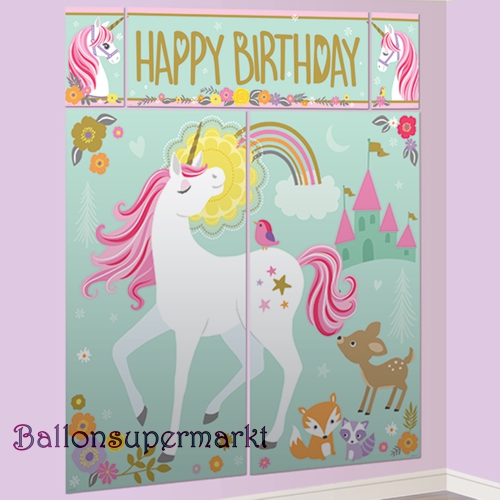 Wanddekorations-Set-mit-Foto-Props-Einhorn-Partydekoration-riesiges Poster-Kindergeburtstag-Unicorn