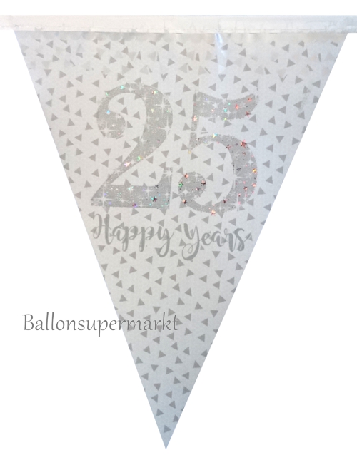 Wimpelkette-25-Happy-Years-Dekoration-zur-Silberhochzeit-Girlande-silberne-Hochzeit-Raumdeko