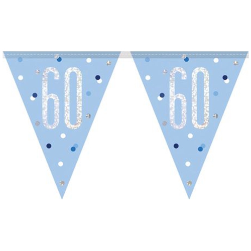 Wimpelkette-Blue-and-Silver-Glitz-60-holografisch-Dekoration-zum-60.-Geburtstag