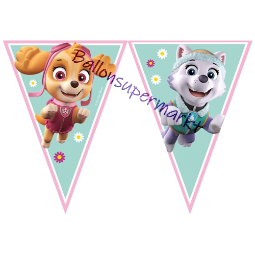 Wimpelkette-Paw-Patrol-Skye-und-Everest-Partydekoration-zum-Kindergeburtstag-Paw-Patrol-Maedchen-Rosa