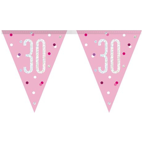 Wimpelkette-Pink-and-Silver-Glitz-30-holografisch-Dekoration-zum-30.-Geburtstag