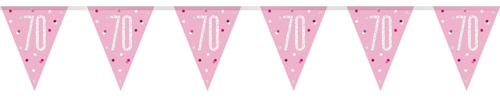 Wimpelkette-Pink-and-Silver-Glitz-70-holografisch-Dekoration-zum-70.-Geburtstag-Partydeko