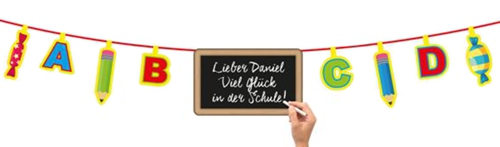 Wimpelkette-zum-Schulanfang-mit-Kreide-und-Tafel-zum-Beschriften-Raumdekoration-Wimpelgirlande-zur-Eischulung