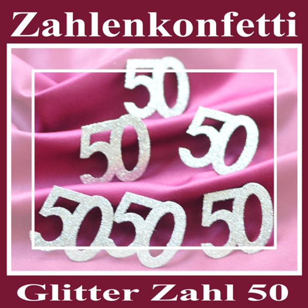 Zahlenkonfetti Zahl 50, Silber-Glitter