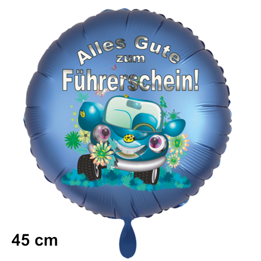 Alles Gute zum Führerschein! Satinblauer Luftballon , 45 cm, mit Helium