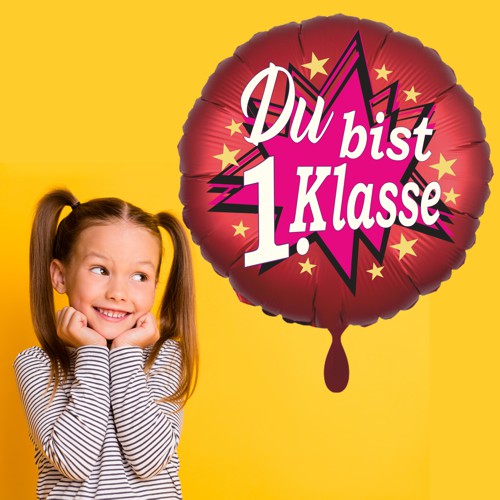 du-bist-erste-klasse-70cm-grosser-luftballon-aus-folie-satin-de-luxe-rot-rund-zur-einschulung-1.-schultag