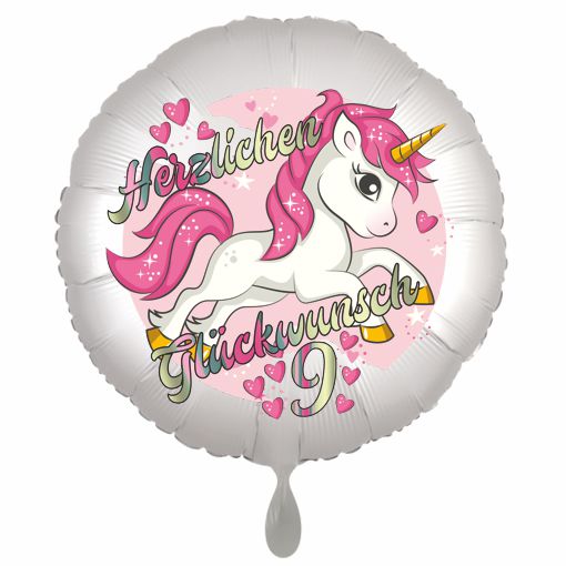 Einhorn Luftballon zum 9. Geburtstag mit Helium