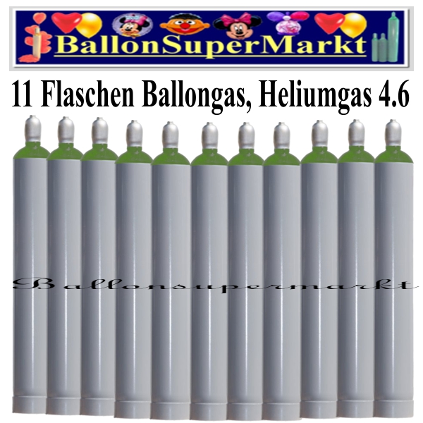 Elf Flaschen Ballongas, 50 Liter, Helium 4.6, Ballonsupermarkt-Lieferservice NRW