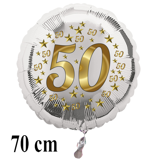 Großer Luftballon aus Folie, Zahl 50, Stars, zur goldenen Hochzeit, ohne Helium