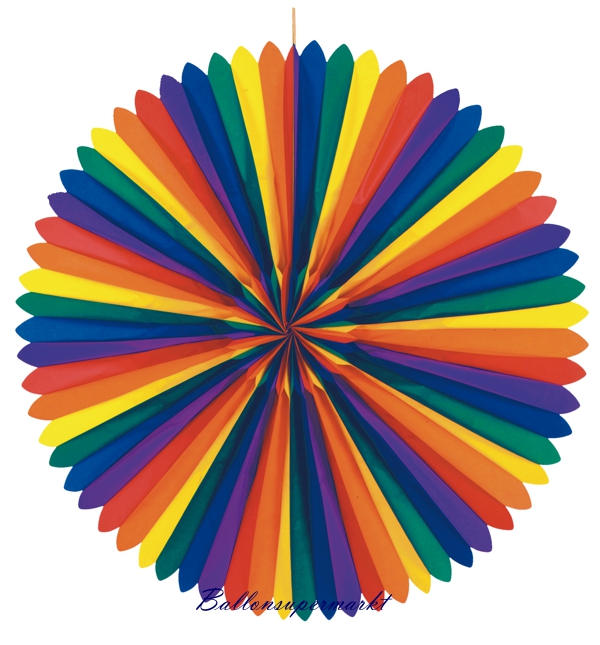 Große Deko-Rosette in Regenbogen-Farben, Karnevalsfächer, 120 cm, Partydekoration und Festdekoration