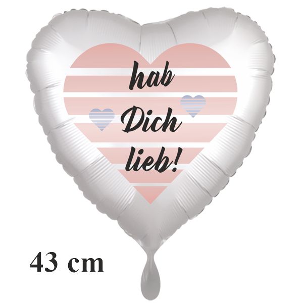 Hab Dich lieb, Herzluftballon aus Folie, satinweiss, 43 cm