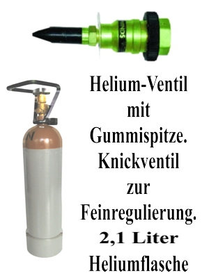 Ballongas Helium Flasche 2,1 Liter mit Helium Füllventil zum Aufblasen der Luftballons zur Hochzeit