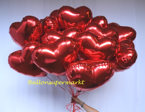 Rote Herzluftballons zur Hochzeit mit Ballongas Helium, Ballontraube, Folien-Luftballons in Herzform