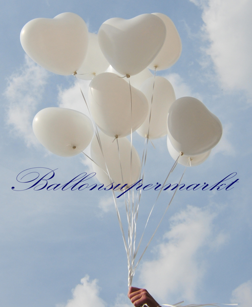 Herzluftballons in Weiß mit Helium, Premium-Qualität