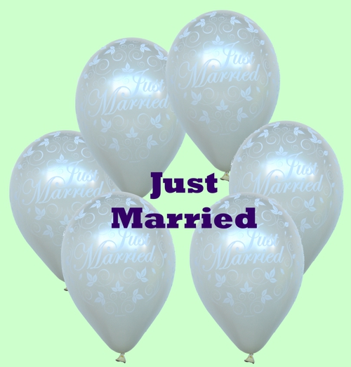 Hochzeitsballons, Luftballons Hochzeit. Just Married, Elfenbein-Metallic