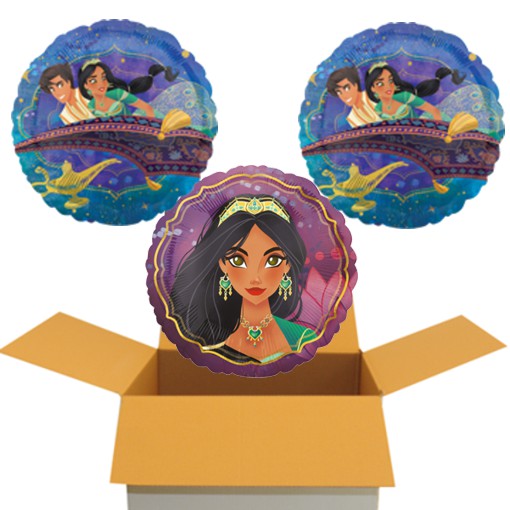 Jasmin und Aladdin, 3 Luftballons aus Folie mit Helium im Karton zum Verschicken
