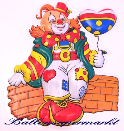 Wanddekoration, Bühnendekoration, Karneval, Fasching, Clown mit Herzballon