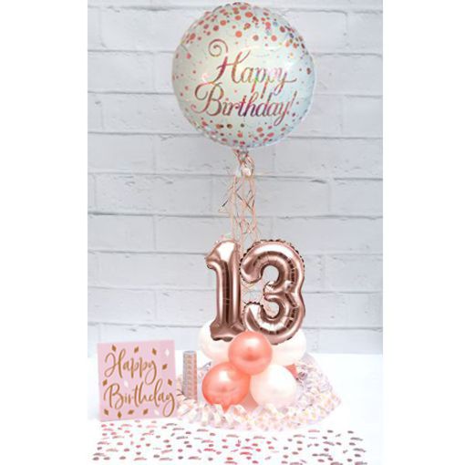 Partydeko-Set zum 13. Geburtstag in Rosegold, Happy Birthday