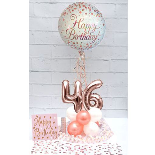 Partydeko-Set zum 46. Geburtstag in Rosegold, Happy Birthday